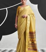 mustard cotton blend woven pallu casul wear saree