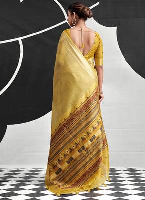 mustard cotton blend woven pallu casul wear saree 3