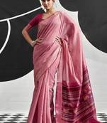 baby pink cotton blend woven pallu casul wear saree