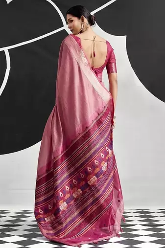 baby pink cotton blend woven pallu casul wear saree