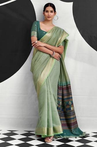 light teal cotton blend woven pallu casul wear saree