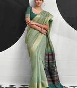 light teal cotton blend woven pallu casul wear saree
