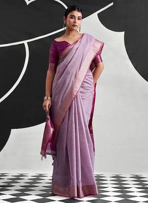 lavender cotton blend woven pallu casul wear saree 1