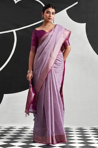 lavender cotton blend woven pallu casul wear saree