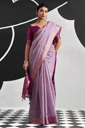 lavender cotton blend woven pallu casul wear saree