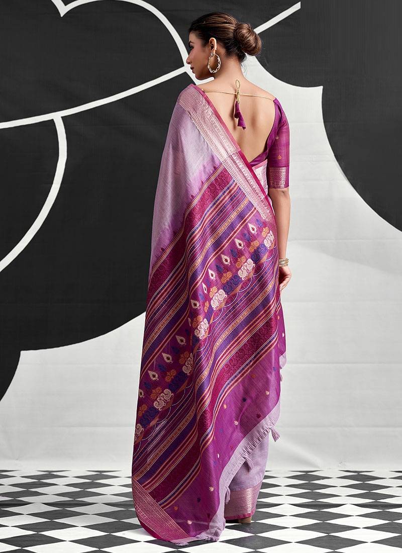 lavender cotton blend woven pallu casul wear saree