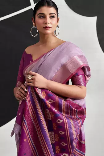 lavender cotton blend woven pallu casul wear saree