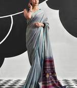 powder blue cotton blend woven pallu casul wear saree