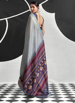 powder blue cotton blend woven pallu casul wear saree 2