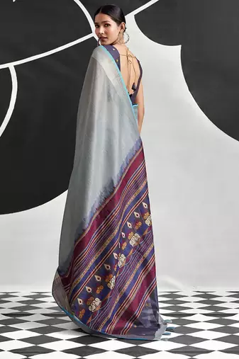 powder blue cotton blend woven pallu casul wear saree