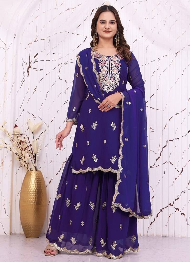 Designer sharara suit with sequence and embroidered work