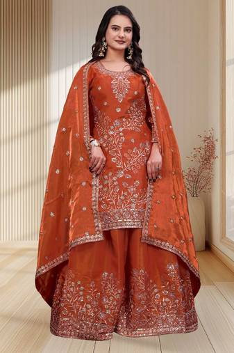 Designer sharara suit with sequence and embroidered work