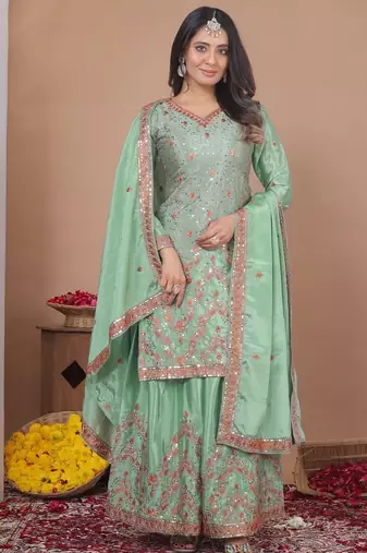 Designer sharara suit with sequence and embroidered work