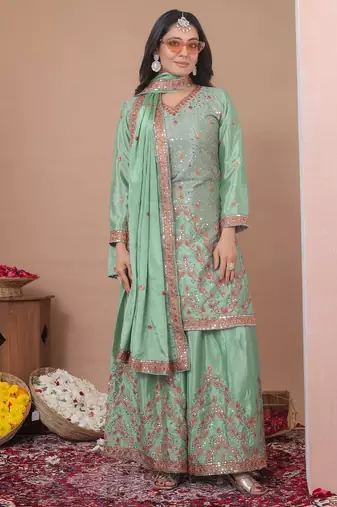 Designer sharara suit with sequence and embroidered work