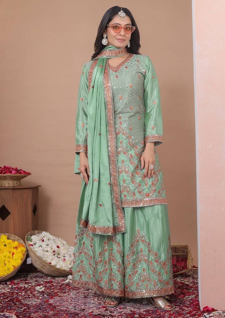 Designer sharara suit with sequence and embroidered work
