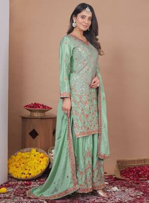 Designer sharara suit with sequence and embroidered work 3