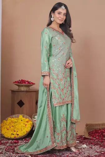 Designer sharara suit with sequence and embroidered work