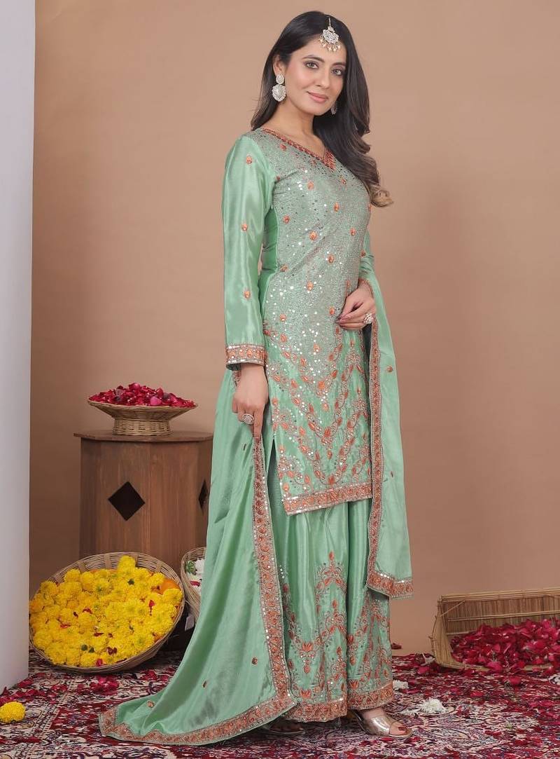 Designer sharara suit with sequence and embroidered work