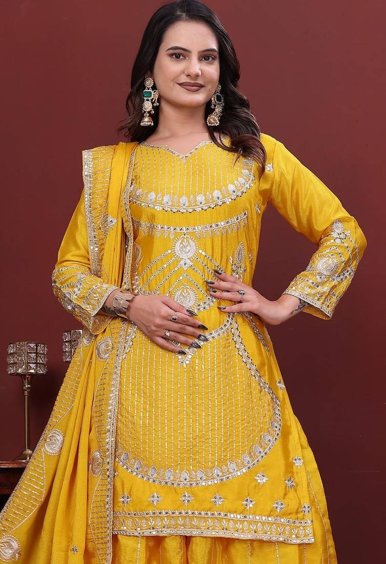 Designer sharara suit with sequence and embroidered work