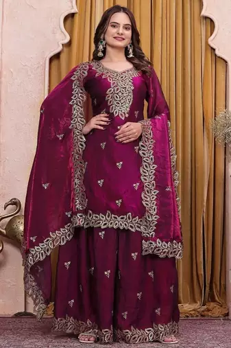 Designer sharara suit with sequence and embroidered work