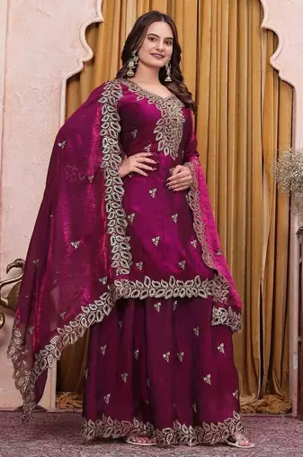 Designer sharara suit with sequence and embroidered work