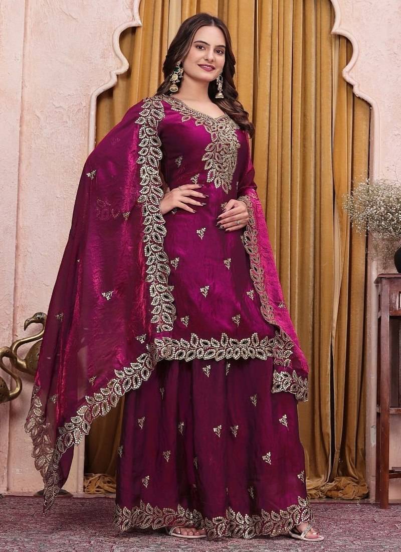 Designer sharara suit with sequence and embroidered work