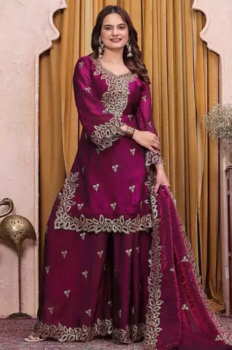 Designer sharara suit with sequence and embroidered work