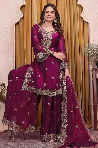 Designer sharara suit with sequence and embroidered work