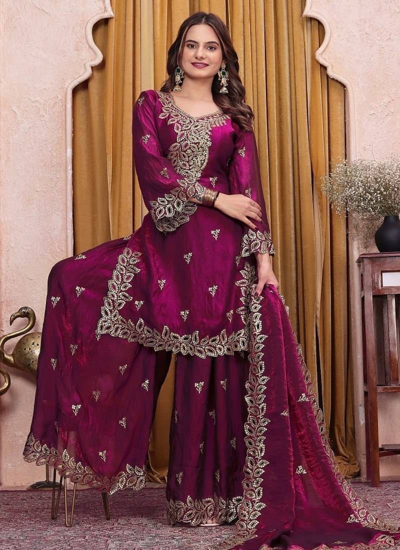 Designer sharara suit with sequence and embroidered work