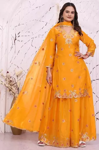 Designer sharara suit with sequence and embroidered work