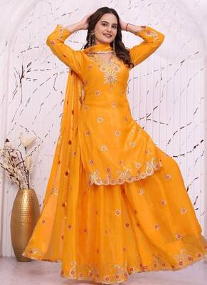 Designer sharara suit with sequence and embroidered work 2