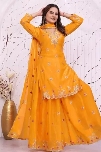 Designer sharara suit with sequence and embroidered work