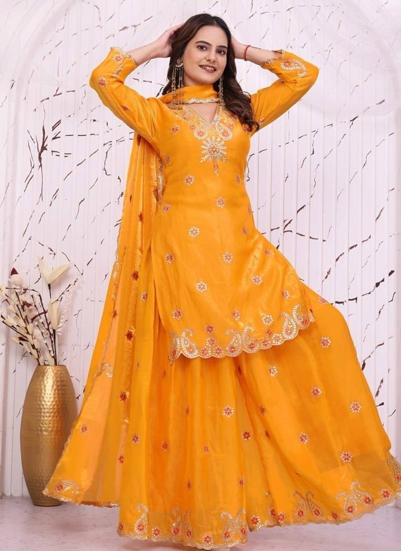 Designer sharara suit with sequence and embroidered work