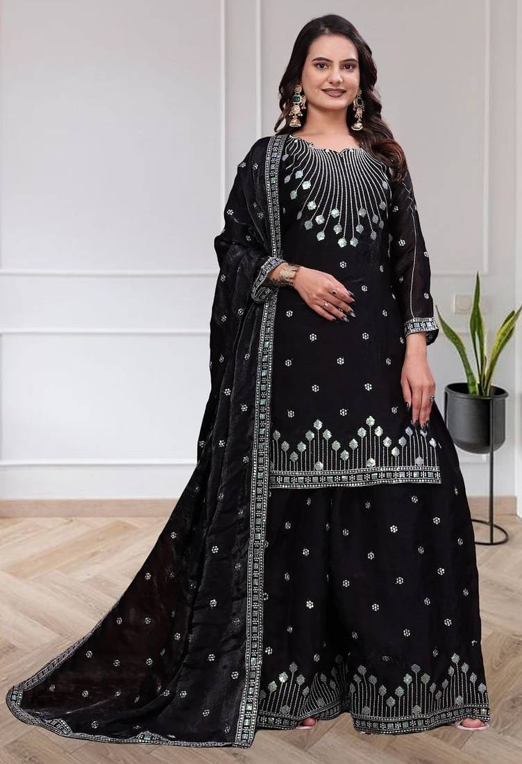 Designer sharara suit with sequence and embroidered work