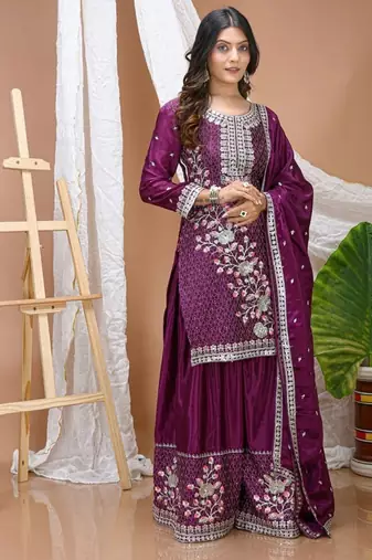 Designer sharara suit with sequence and embroidered work