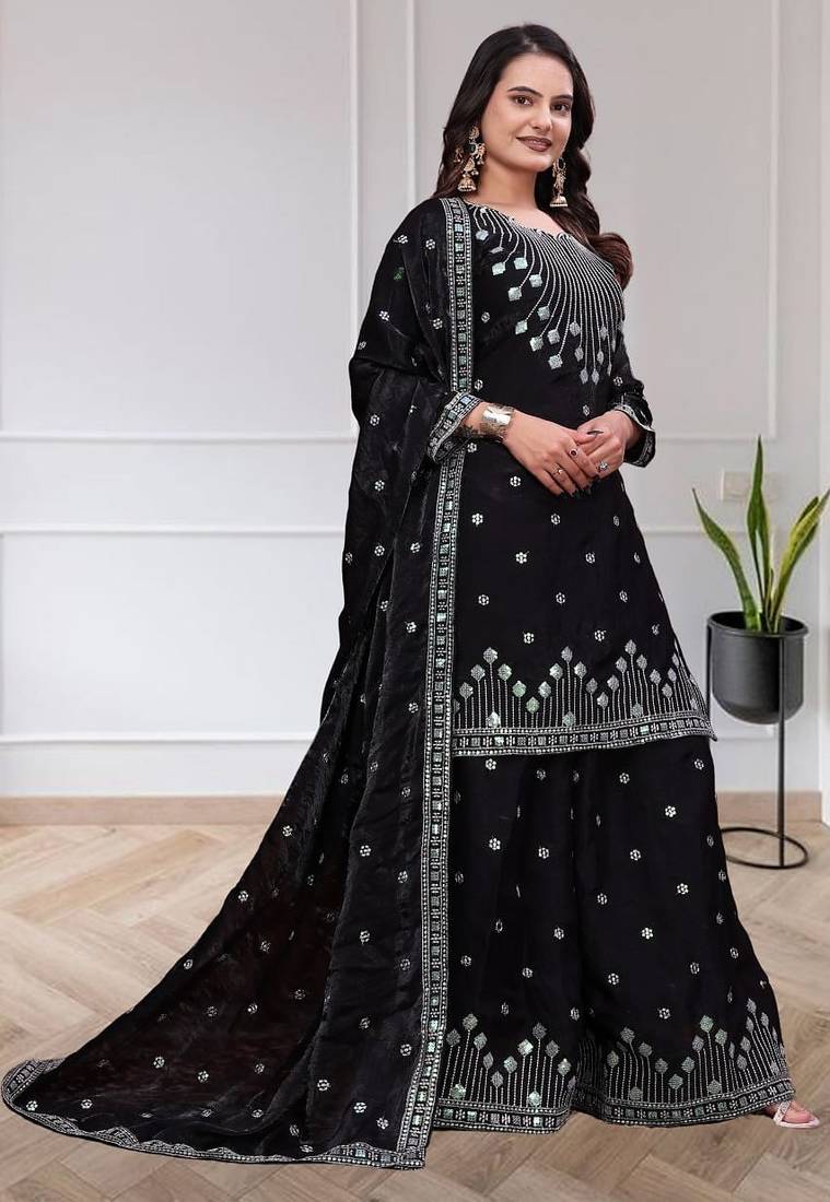 Designer sharara suit with sequence and embroidered work