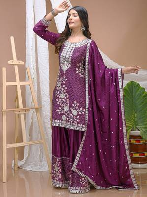 Designer sharara suit with sequence and embroidered work 3