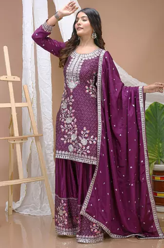 Designer sharara suit with sequence and embroidered work