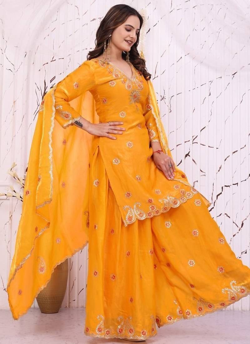 Designer sharara suit with sequence and embroidered work