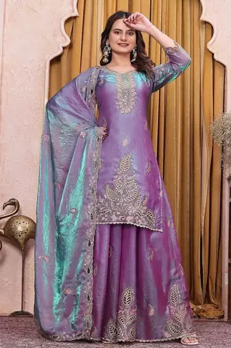 Designer sharara suit with sequence and embroidered work