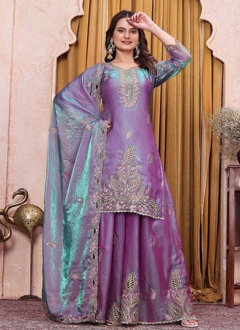 Designer sharara suit with sequence and embroidered work