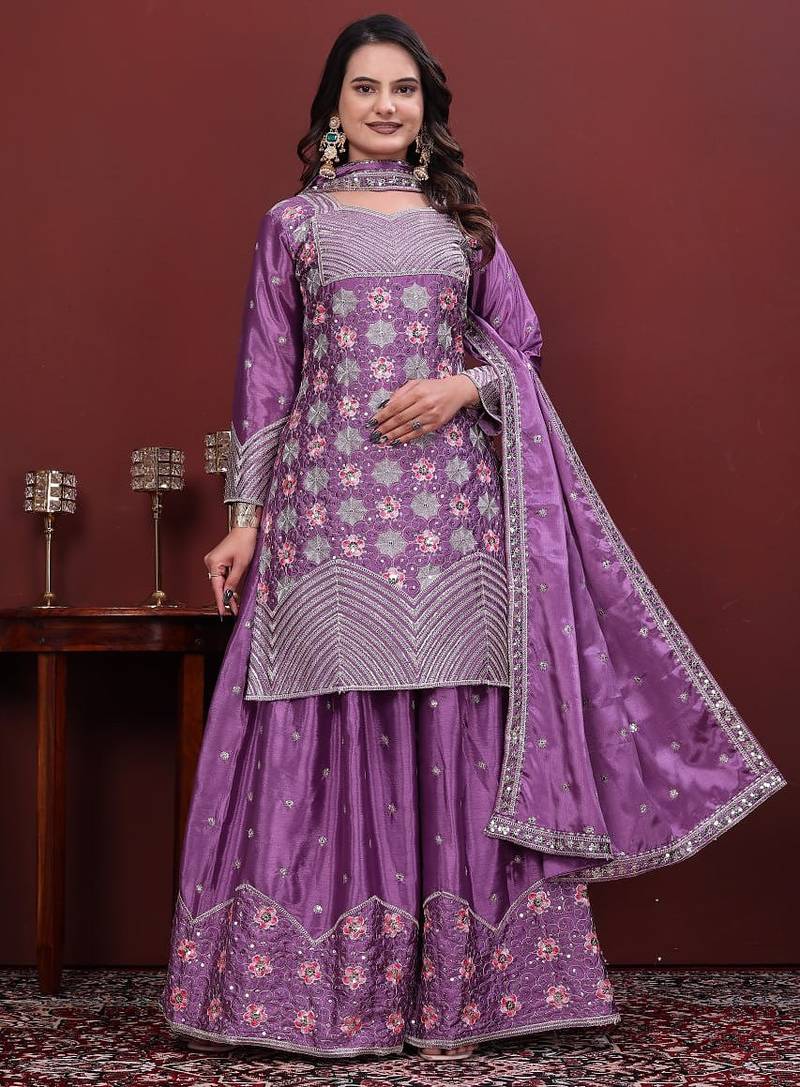 Designer sharara suit with sequence and embroidered work