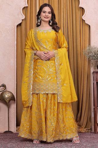 Designer sharara suit with sequence and embroidered work