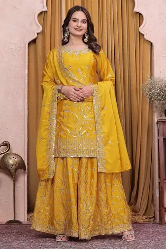 Designer sharara suit with sequence and embroidered work