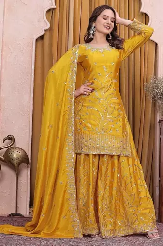 Designer sharara suit with sequence and embroidered work