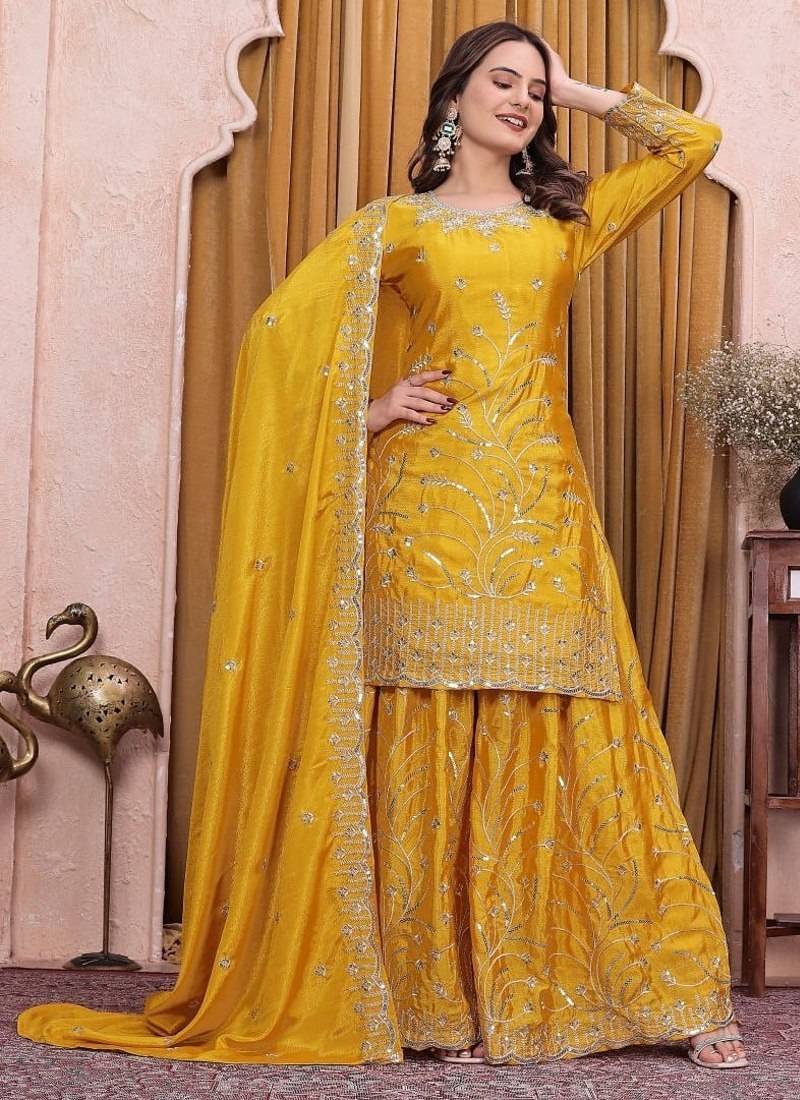 Designer sharara suit with sequence and embroidered work