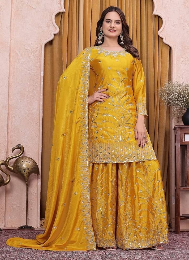 Designer sharara suit with sequence and embroidered work