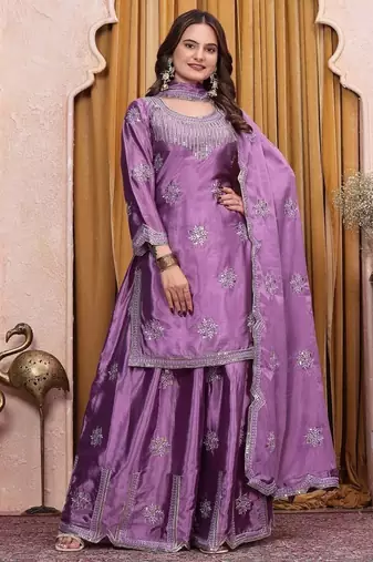 Designer sharara suit with sequence and embroidered work