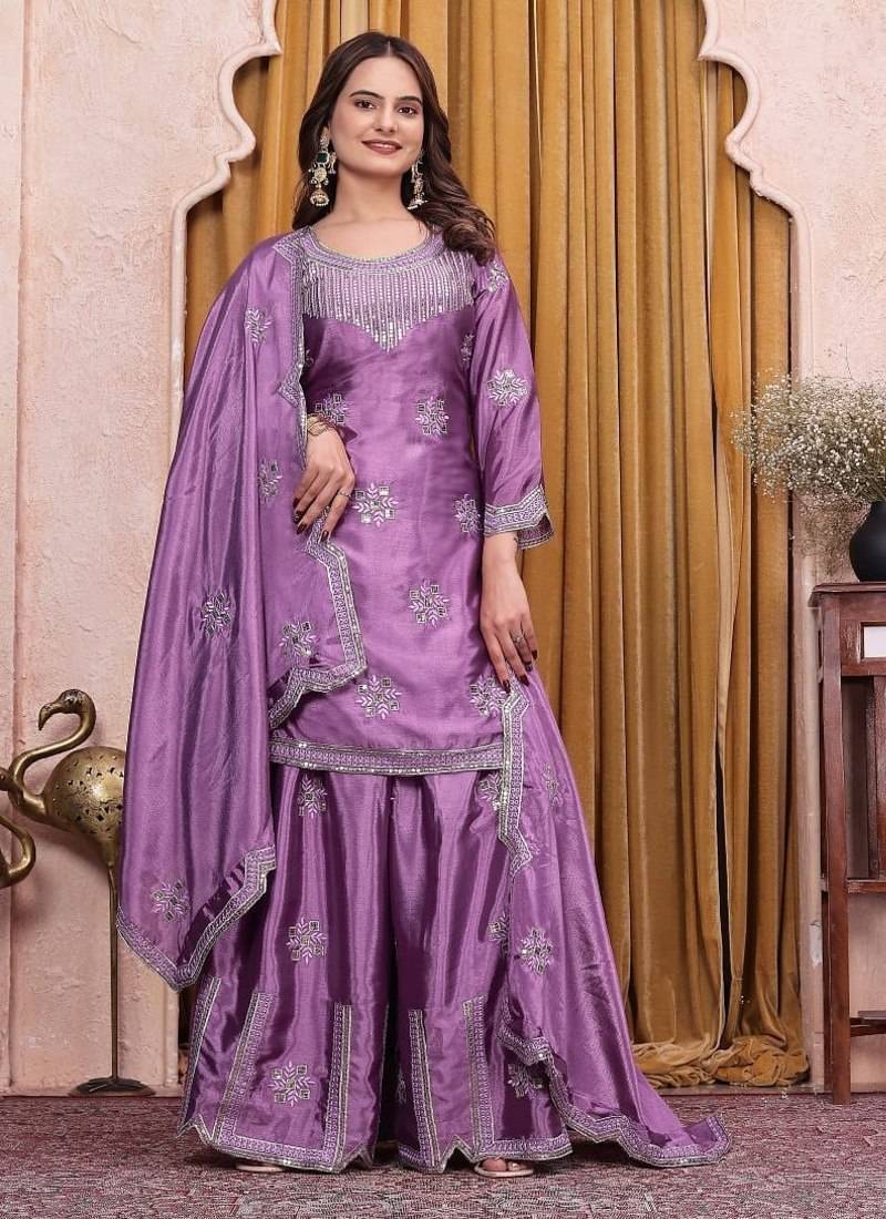 Designer sharara suit with sequence and embroidered work