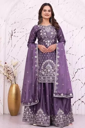 Designer sharara suit with sequence and embroidered work